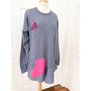 Catherine Doll Art to‎ Wear OOAK Blue Pink Waffle Knit Thermal Tunic Top OS
